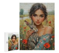 500 PCS Rompecabezas Girl with Rabbit in Field-5 Rompecabezas para Adultos Alivia El Estrés Interacción Entre Padres E Hijos Cumpleaños Y Navidad 500 PCS