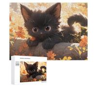 500 PCS Rompecabezas para Adolescentes Adorable Black Kitten in Flowers Rompecabezas para Adultos Juego Práctico Desafío Difícil Cumpleaños Y Navidad 500 PCS