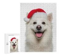 500 PCS Rompecabezas para Adolescentes American Eskimo Dog with Santa Hat Portrait Rompecabezas para Adultos Juegos Familiares Desafío Difícil Ayuda A Ejercitar El Cerebro 500 PCS