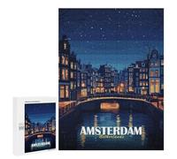 500 PCS Rompecabezas para Adolescentes Amsterdam Netherlands Night Cityscape Rompecabezas para Adultos Juegos Divertidos Regalo De Cumpleaños Cumpleaños Y Navidad 500 PCS