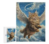 500 PCS Rompecabezas para Adolescentes Angel Cat in Heaven Painting Rompecabezas para Adultos Que Mejoran La Memoria Juegos De Ingenio Familiares Difíciles Y Desafiantes 500 PCS