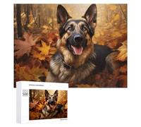 500 PCS Rompecabezas para Adolescentes Autumn Adventure German Shepherd's Journey Through Fall Foliage Rompecabezas para Adultos Juegos Familiares Regalo De Cumpleaños Diversión En Casa Actividades,