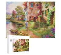 500 PCS Rompecabezas para Adolescentes Autumn Village Scene with Boy and Wheelbarrow Rompecabezas para Adultos Juego Práctico Desafío Difícil Cumpleaños Y Navidad 500 PCS