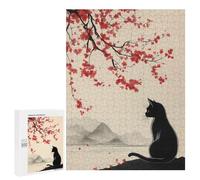 500 PCS Rompecabezas para Adolescentes Black Cat and The Cherry Blossom Tree Rompecabezas para Adultos Juego Práctico Difícil Interacción Entre Padres E Hijos 500 PCS