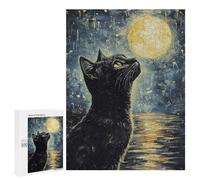 500 PCS Rompecabezas para Adolescentes Black Cat Gazing at Moon Rompecabezas para Adultos Regalos De Cumpleaños Juego Familiar Apto para Personas De 14 Años En Adelante 500 PCS