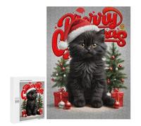 500 PCS Rompecabezas para Adolescentes Black Cat Merry Christmas Rompecabezas para Adultos Juego Práctico Difícil Interacción Entre Padres E Hijos 500 PCS