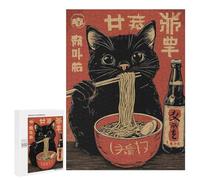 500 PCS Rompecabezas para Adolescentes Black Ramen Cat Japan Rompecabezas para Adultos Juego Práctico Difícil Interacción Entre Padres E Hijos 500 PCS