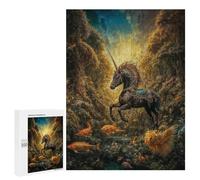 500 PCS Rompecabezas para Adolescentes Black Unicorn in Enchanted Forest Rompecabezas para Adultos Juego Práctico Difícil Interacción Entre Padres E Hijos 500 PCS