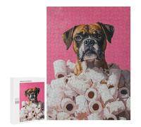 500 PCS Rompecabezas para Adolescentes Boxer Dog in Toilet Paper Painting Boxer Dog Toilet Art Rompecabezas para Adultos Juegos Relajantes Mejora La Memoria Interacción Entre Padres E Hijos 500 PCS