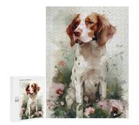 500 PCS Rompecabezas para Adolescentes Brittany Spaniel Flowers Rompecabezas Juegos Relajantes Desafío Difícil Desafiante De Completar 500 PCS