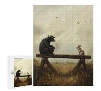 500 PCS Rompecabezas para Adolescentes Bull and Mouse on Bench Rompecabezas para Adultos Juguetes Antiestrés Desafío Difícil Cumpleaños