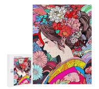 500 PCS Rompecabezas para Adolescentes Calm Girl Kimono Flowers Rompecabezas para Adultos Juegos Relajantes Mejora La Memoria Interacción Entre Padres E Hijos 500 PCS