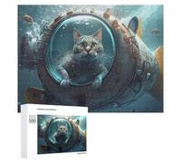 500 PCS Rompecabezas para Adolescentes Cat in An Underwater Spacesuit Adventure Rompecabezas para Adolescentes Juguetes Antiestrés Vacaciones En Casa Matar El Tiempo Desafío Educativo 500 PCS