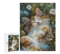 500 PCS Rompecabezas para Adolescentes Cat in Garden Flowers Rompecabezas para Adultos, Decoración De Pared, Corte De Precisión, Cumpleaños