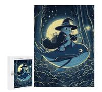 500 PCS Rompecabezas para Adolescentes Cat Wizard Riding Whale in Forest Rompecabezas para Adultos Juegos De Relajación Decoración De Pared Ayuda A Ejercitar El Cerebro 500 PCS