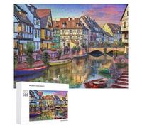 500 PCS Rompecabezas para Adolescentes Charming Canal Scene with Colorful Houses Rompecabezas para Adultos Juego Familiar Análisis Y Lógica Regalos para Reducir El Estrés 500 PCS
