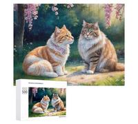 500 PCS Rompecabezas para Adolescentes Charming Cats in Spring Garden Rompecabezas para Adultos Juego Práctico Desafío Difícil Cumpleaños Y Navidad 500 PCS