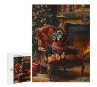 500 PCS Rompecabezas para Adolescentes Christmas Dachshund in Armchair by Fireplace Rompecabezas para Adultos Juegos Familiares Mejora La Memoria Regalos para Amigos Y Familiares 500 PCS
