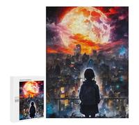 500 PCS Rompecabezas para Adolescentes City Under Giant Red Moon Juegos Familiares De Rompecabezas para Adultos Que Mejoran La Memoria Ayudan A Ejercitar El Cerebro 500 PCS