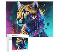 500 PCS Rompecabezas para Adolescentes Colorful Cheetah Art Print Rompecabezas para Adultos Juguetes Antiestrés Regalo De Cumpleaños Regalo De Cumpleaños, Regalos, 500 PCS