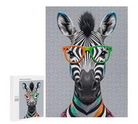 500 PCS Rompecabezas para Adolescentes Colorful Portrait of A Zebra with Glasses Rompecabezas para Adultos Desafío Difícil Actividades Divertidas En Casa Gran Regalo para Jugar 500 PCS