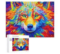 500 PCS Rompecabezas para Adolescentes Colorful Wolf Portrait -1 Rompecabezas para Adultos Juego Familiar Análisis Y Lógica Regalos para Reducir El Estrés 500 PCS