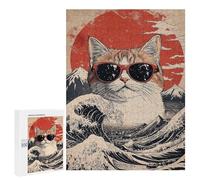 500 PCS Rompecabezas para Adolescentes Cool Cat At The Great Wave Rompecabezas Juegos Relajantes Pero Divertidos Y Humorísticos Cumpleaños Y Navidad 500 PCS