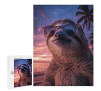 500 PCS Rompecabezas para Adolescentes Cool Sloth on Beach at Sunset Rompecabezas Juegos Relajantes Desafío Difícil Desafiante De Completar 500 PCS
