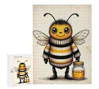 500 PCS Rompecabezas para Adolescentes Cute Bee with Honey Jar Rompecabezas para Adultos Juegos De Relajación Decoración De Pared Ayuda A Ejercitar El Cerebro 500 PCS