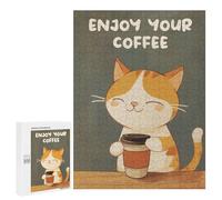 500 PCS Rompecabezas para Adolescentes Cute Cartoon Cat Coffee Rompecabezas para Adultos Juguetes Antiestrés Desafío Difícil Cumpleaños
