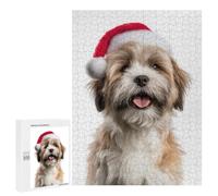 500 PCS Rompecabezas para Adolescentes Cute Lhasa Apso Dog Wearing Santa Hat Juegos Familiares De Rompecabezas para Adultos Que Mejoran La Memoria Ayudan A Ejercitar El Cerebro 500 PCS