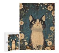 500 PCS Rompecabezas para Adolescentes Cute Vintage Cat in Flowers Rompecabezas para Adultos Juegos Divertidos Regalo De Cumpleaños Cumpleaños Y Navidad 500 PCS