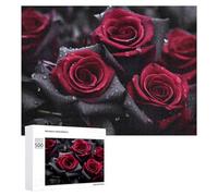 500 PCS Rompecabezas para Adolescentes Dark Red Roses with Water Drops Rompecabezas para Adultos Juego Práctico Desafío Difícil Cumpleaños Y Navidad 500 PCS