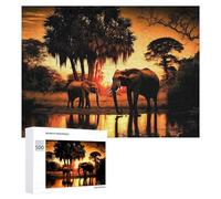 500 PCS Rompecabezas para Adolescentes Elephants at Sunset in The Wild Rompecabezas para Adultos Juego Familiar Análisis Y Lógica Regalos para Reducir El Estrés 500 PCS
