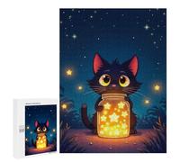 500 PCS Rompecabezas Para Adolescentes Enchanted Whiskers - Starlit Cat & Golden Jar in Moonlit Serenity Rompecabezas Para Adultos Rompecabezas Difícil Difícil Desafiante De Completar Juego Desafiante