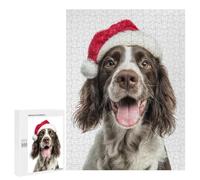 500 PCS Rompecabezas para Adolescentes English Springer Spaniel Dog with Santa Hat Portrait Rompecabezas para Adultos Juegos Familiares Mejora La Memoria Regalos para Amigos Y Familiares 500 PCS