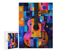 500 PCS Rompecabezas Para Adolescentes Expressionist Geometry Guitar - Vibrant Abstract Music Art Rompecabezas Para Adultos Juegos De Relajación Decoración De Pared Ayuda A Ejercitar El Cerebro 500 PC