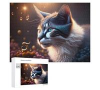 500 PCS Rompecabezas para Adolescentes Fantasy Cat with Glittering Eyes Rompecabezas para Adultos Juego Práctico Desafío Difícil Cumpleaños Y Navidad 500 PCS