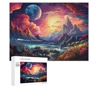 500 PCS Rompecabezas para Adolescentes Fantasy Landscape with Celestial Bodies Rompecabezas para Adultos Juego Familiar Análisis Y Lógica Regalos para Reducir El Estrés 500 PCS