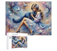 500 PCS Rompecabezas para Adolescentes Fantasy Woman with Cat and Birds Rompecabezas para Adultos Juegos Familiares Regalo De Cumpleaños Diversión En Casa Actividades, 500 PCS