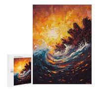 500 PCS Rompecabezas para Adolescentes Fiery Ocean Wave Contemporary Expressionist Artwork Rompecabezas para Adultos Juegos Relajantes Que Mejoran La Memoria Actividades Divertidas En Casa 500 PCS