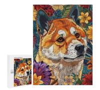 500 PCS Rompecabezas para Adolescentes Floral Shiba Inu Dog Rompecabezas para Adultos Juegos Familiares Desafío Difícil Ayuda A Ejercitar El Cerebro 500 PCS