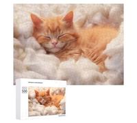 500 PCS Rompecabezas para Adolescentes Fluffy Orange Kitten Sleeping Rompecabezas para Adolescentes Juguetes Antiestrés Vacaciones En Casa Matar El Tiempo Desafío Educativo 500 PCS