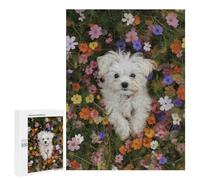 500 PCS Rompecabezas para Adolescentes Fluffy White Dog in Flowers-1 Rompecabezas para Adolescentes Análisis Y Lógica Difícil Y Desafiante 500 PCS