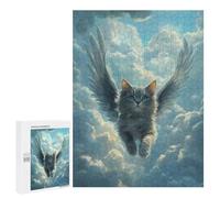 500 PCS Rompecabezas para Adolescentes Flying Cat with Wings Gray Cat Loss Painting Rompecabezas para Adultos Juegos Familiares Desafío Difícil Ayuda A Ejercitar El Cerebro 500 PCS