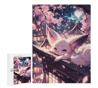 500 PCS Rompecabezas para Adolescentes Fox in Cherry Blossom Night Rompecabezas para Adultos Juguetes Antiestrés Decoración De Pared Diversión Actividades En Casa, 500 PCS