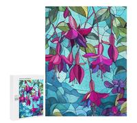 500 PCS Rompecabezas para Adolescentes Fuchsia Flowers Stained Glass Rompecabezas para Adultos Juguetes Antiestrés Decoración De Pared Diversión Actividades En Casa, 500 PCS