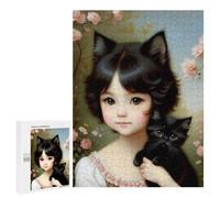 500 PCS Rompecabezas para Adolescentes Girl with Black Kitten Rompecabezas para Adultos Juguetes Antiestrés Desafío Difícil Cumpleaños