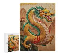 500 PCS Rompecabezas para Adolescentes Golden Dragon Painting with Mountain Backdrop Rompecabezas para Adultos Juguetes Antiestrés Desafío Difícil Cumpleaños