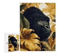 500 PCS Rompecabezas para Adolescentes Gorilla Portrait with Floral Background Juegos Familiares De Rompecabezas para Adultos Que Mejoran La Memoria Ayudan A Ejercitar El Cerebro 500 PCS